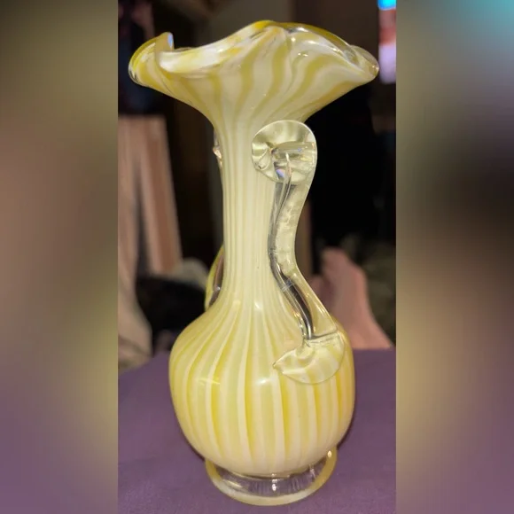 Vintage Murano Yellow Swirl Handle Glass Vase - Picture 3 of 7